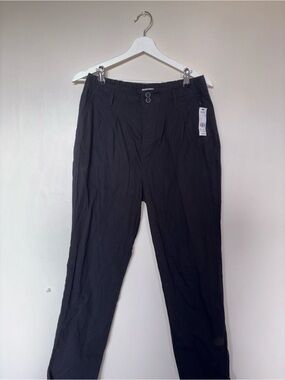 Garage Black Straight-Leg Trousers with Button Waist